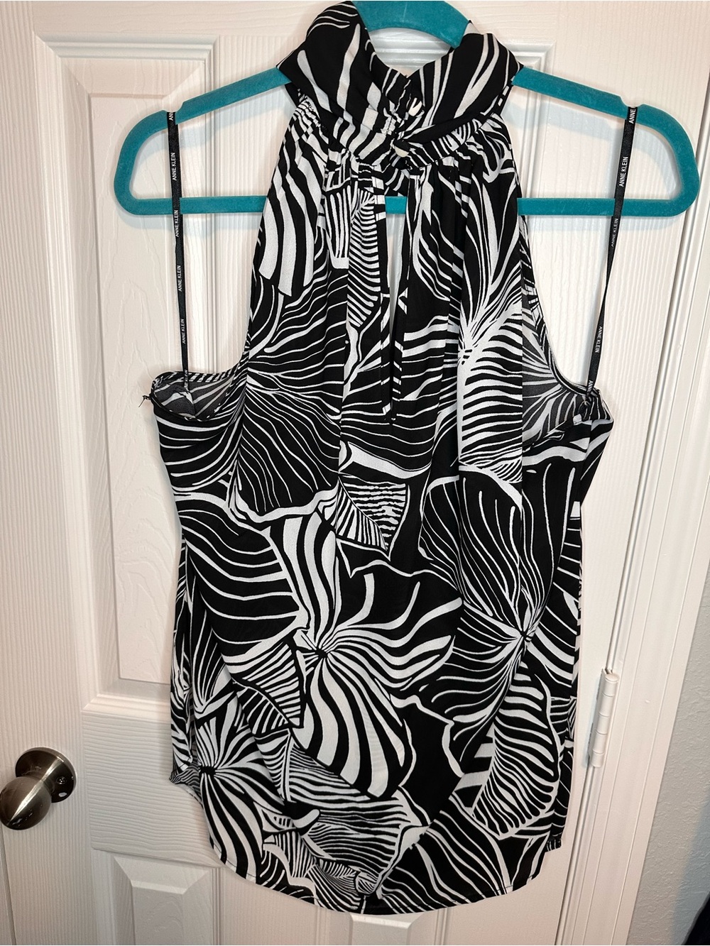 Anne Klein Black and White Halter Neck Blouse - Picture 3 of 4
